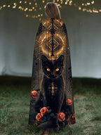 Mysterious Cat Floral Print Cape
