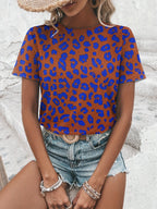 Contrast leopard print crewneck short sleeve plus-size T-shirt Random shipment