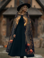 Mysterious Cat Floral Print Cape