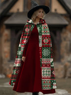 Christmas Fake Hooded Print Cape Cloak
