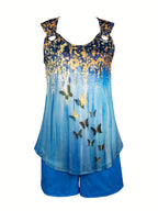 Casual butterfly-printed vest and casual pocket shorts set Random shipment