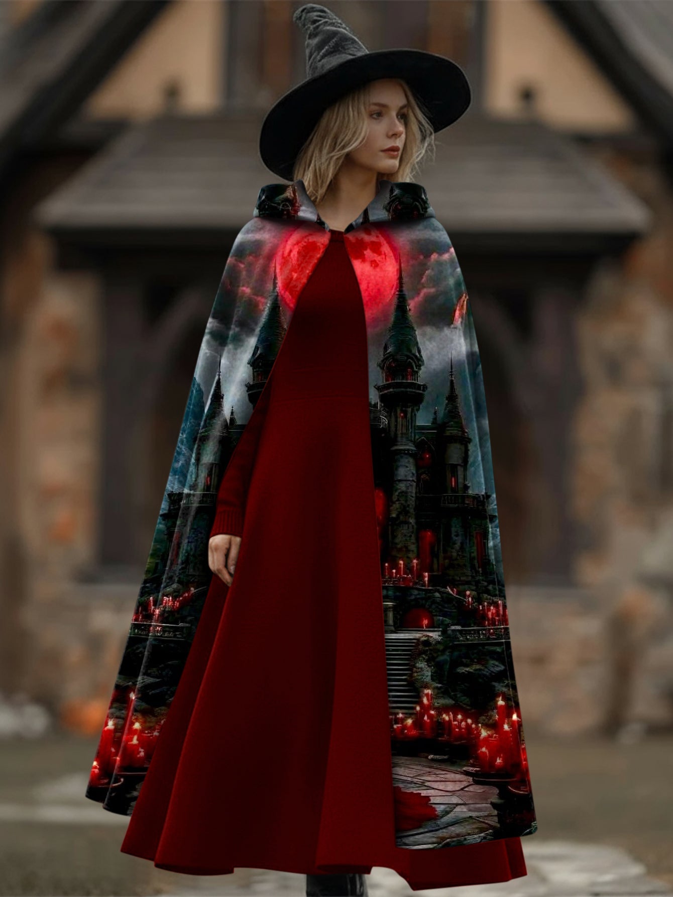 Castle Girl Print Fun Hooded Cloak