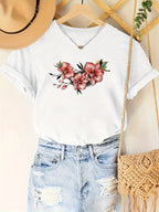 Fun letter flower print T-shirt summer short-sleeved slim top Random shipment
