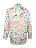 Colorful floral printed stand-up collar button long-sleeved shirt