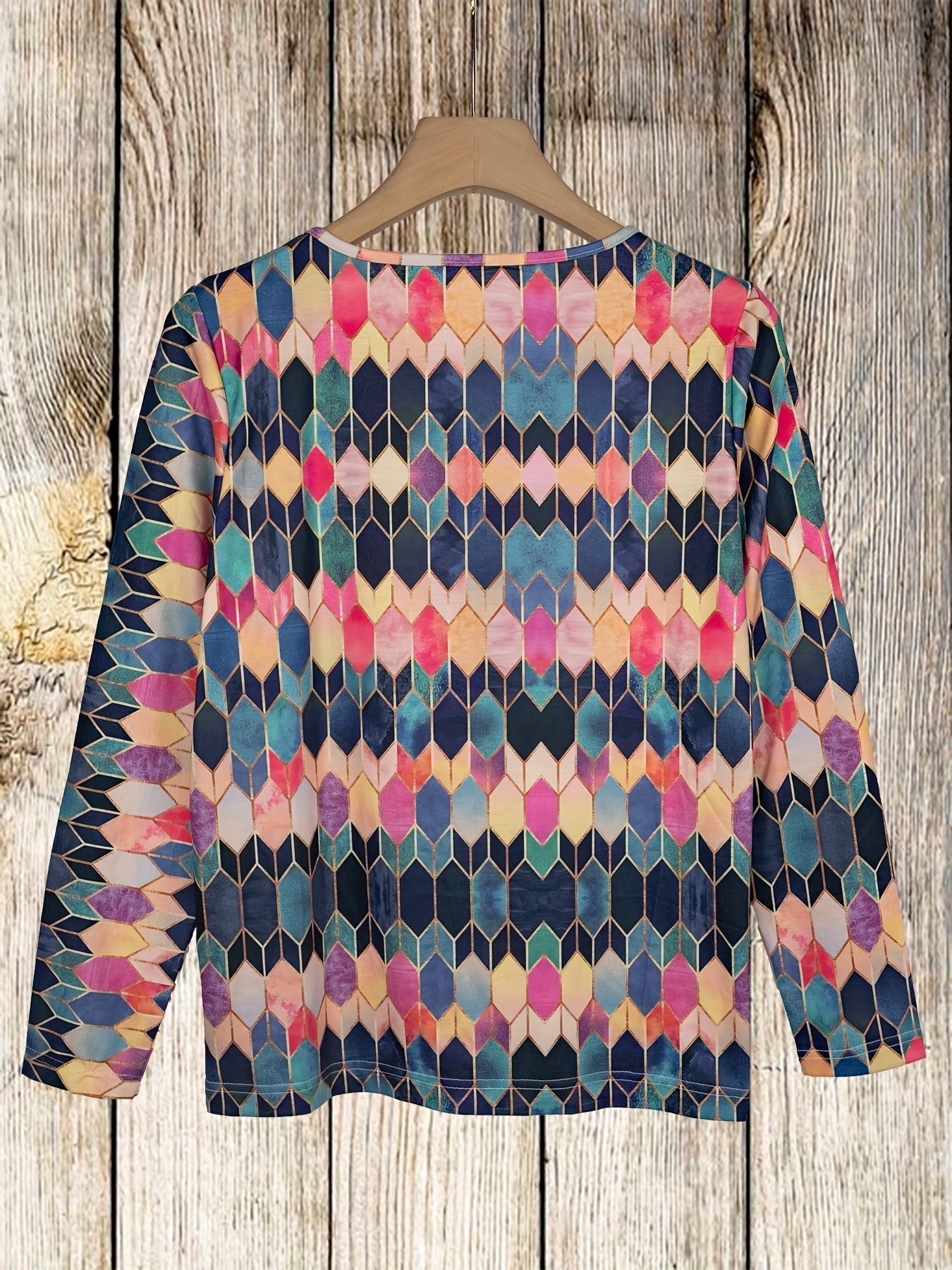 Long-sleeved geometric print zip-up contrasting half-cardigan T-shirt Random shipment