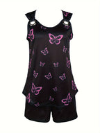 Casual butterfly print V-neck vest Casual shorts set Random shipment