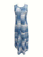 Round neck gradient color casual long dress with curved hem Random shipment