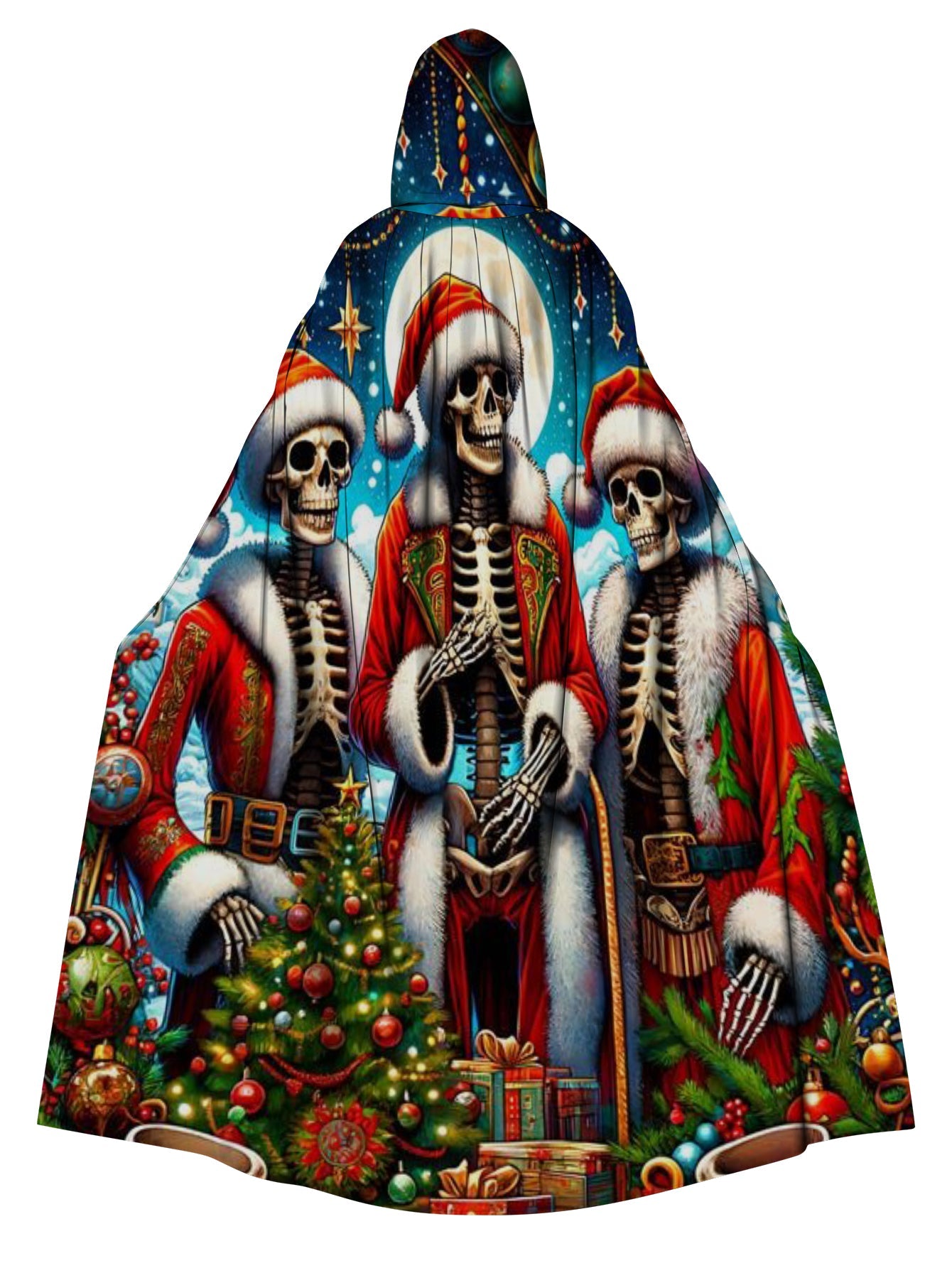 Funny Christmas Skull Print Hooded  Cape