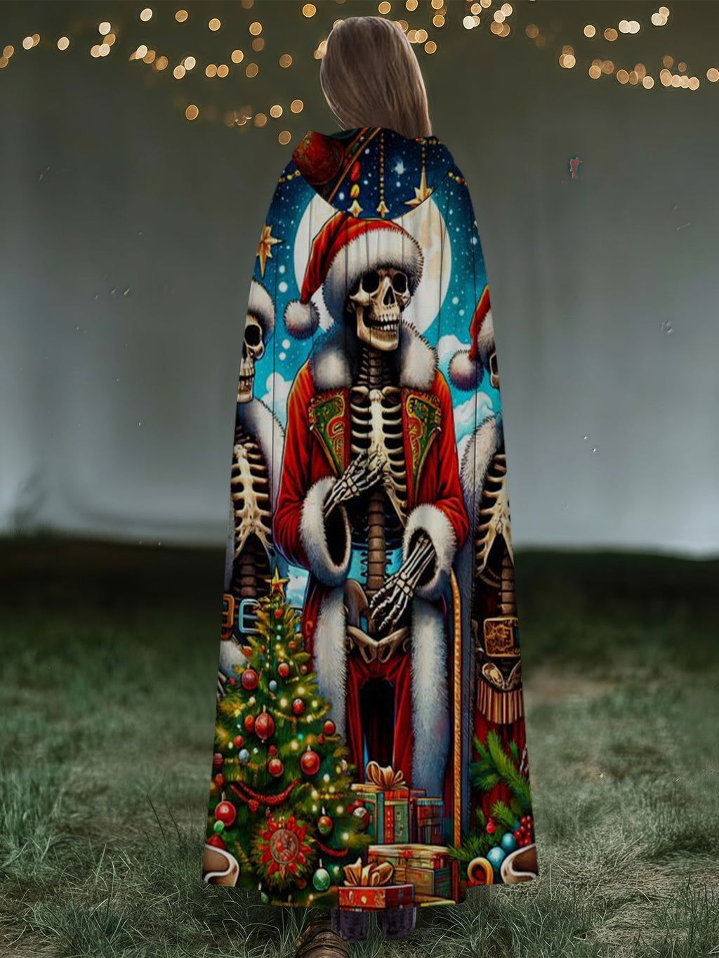 Funny Christmas Skull Print Hooded  Cape