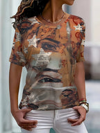 Round-neck short-sleeved loose and fun printed T-shirt