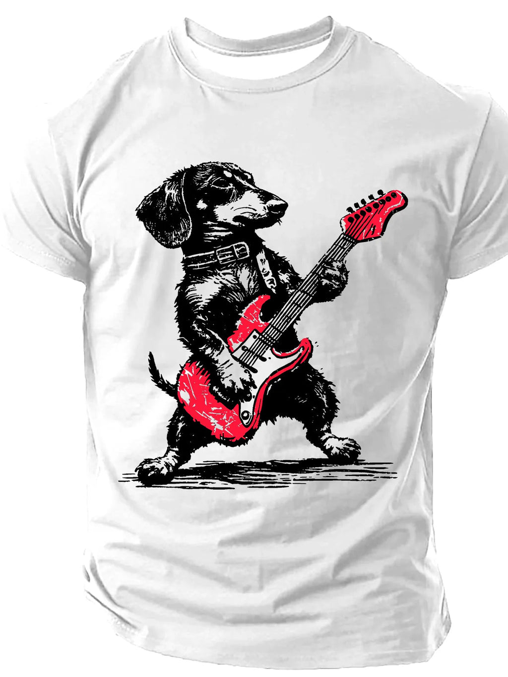 Dachshund Weenie Playing Guitar Print T-Shirt