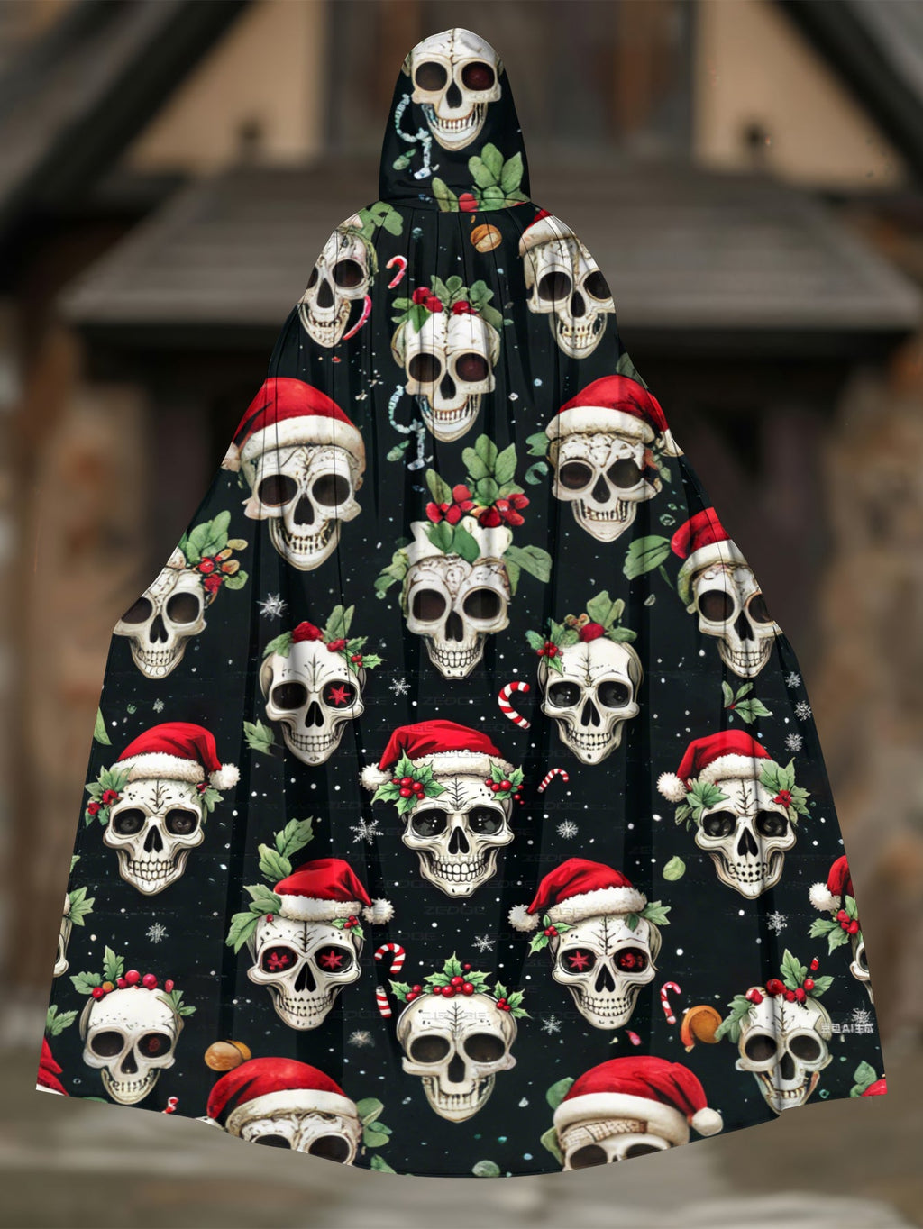 Merry Christmas Fun Skull Print Cape