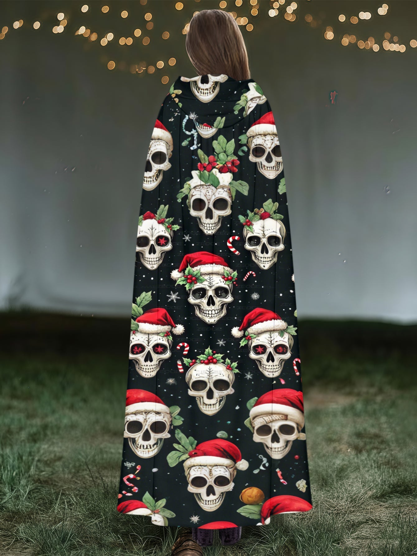 Merry Christmas Fun Skull Print Cape