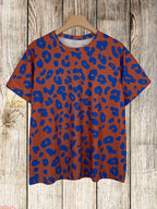 Contrast leopard print crewneck short sleeve plus-size T-shirt Random shipment