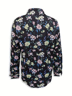 Contrasting floral, long-sleeved buttons, elegant lapel blouse Random shipment