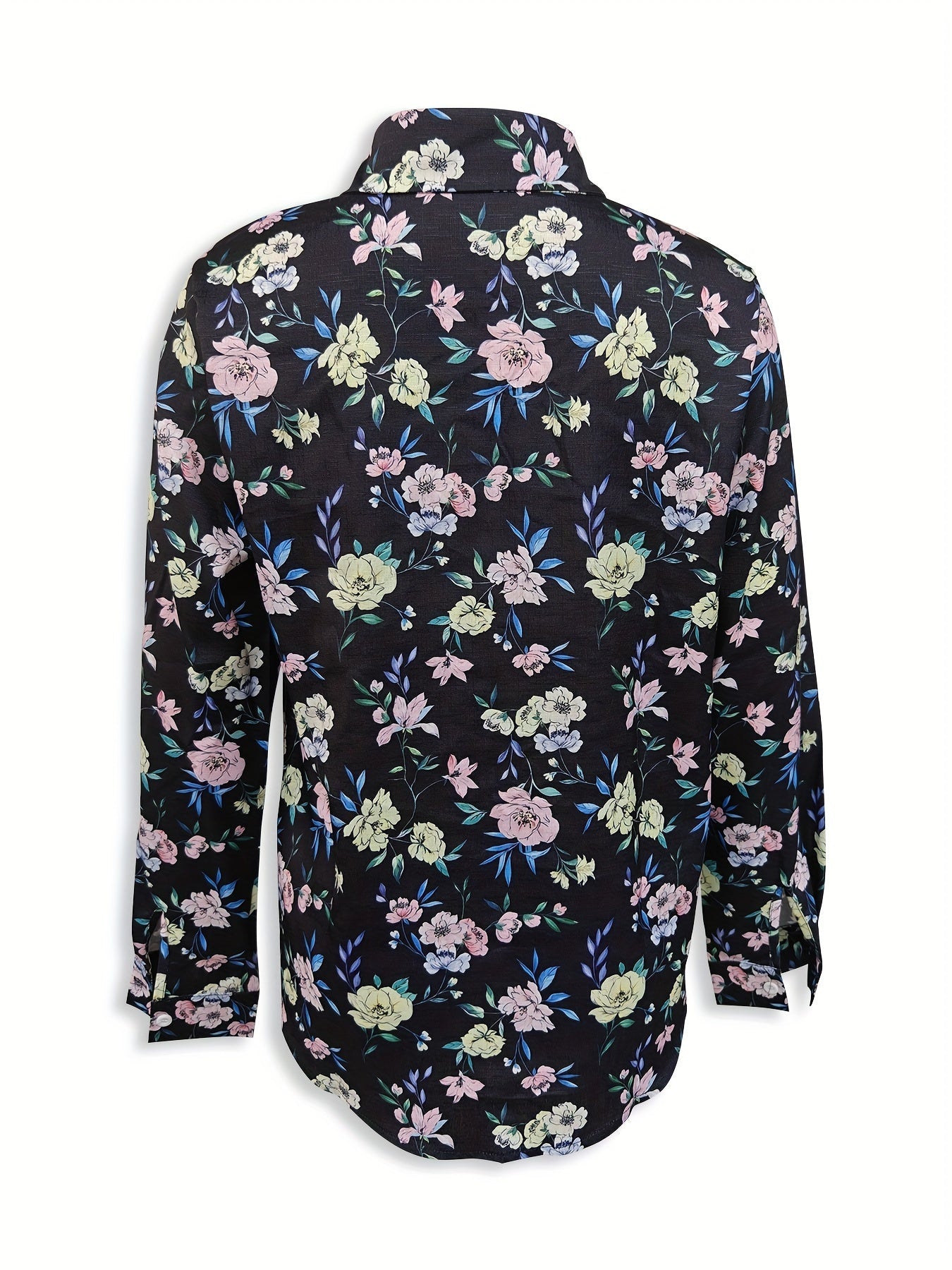 Contrasting floral, long-sleeved buttons, elegant lapel blouse Random shipment