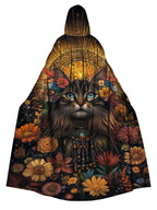 Holiday-inspired Cat And Floral Print Hooded Cape
