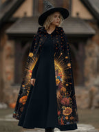 Holiday-inspired Cat And Floral Print Hooded Cape