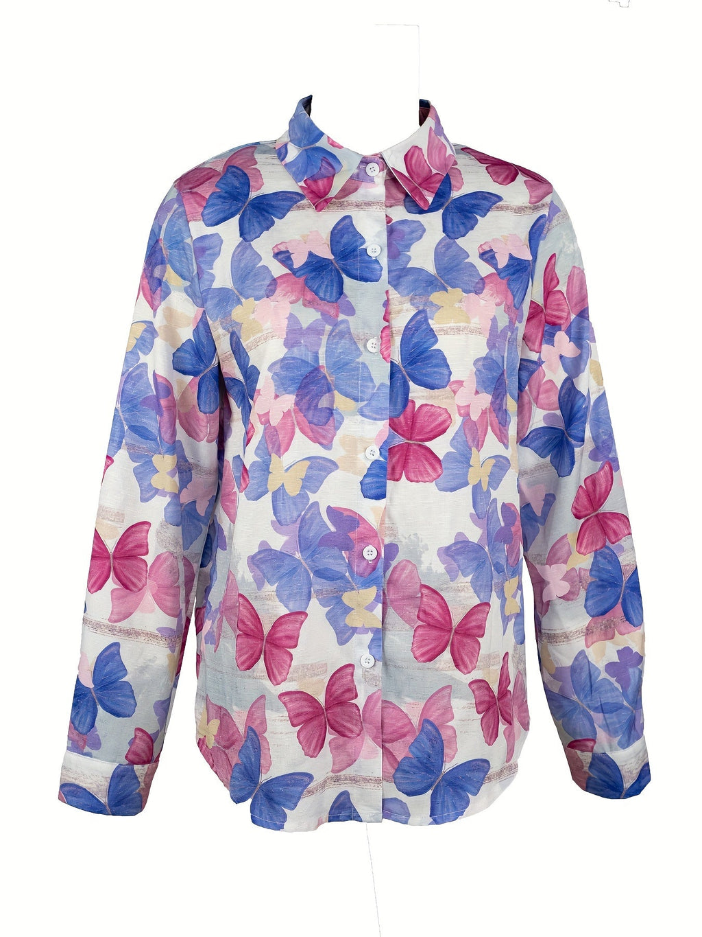 Butterfly print casual long-sleeved button-down shirt Random shipment