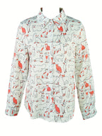 Fun little cat printed button long-sleeved casual shirt Random shipment