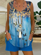 Casual butterfly-printed vest and casual pocket shorts set Random shipment