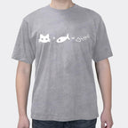 Summer New Xueba Math Creative Kitty Eating Fish = Fish Bone Cotton Men's Short Sleeve