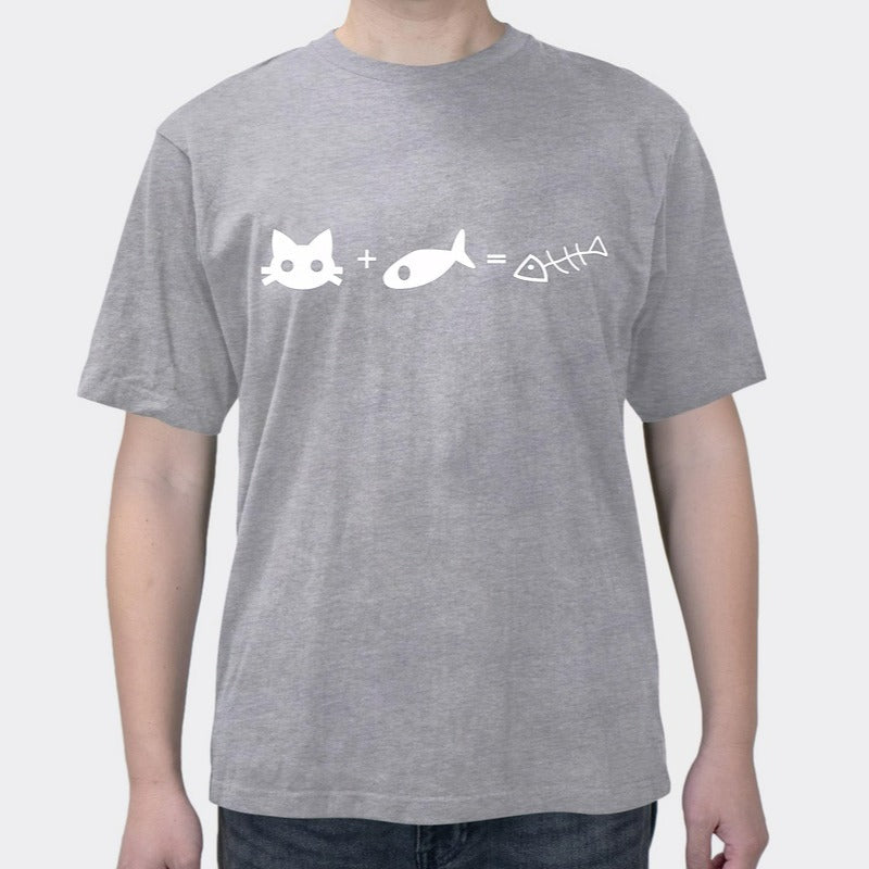 Summer New Xueba Math Creative Kitty Eating Fish = Fish Bone Cotton Men's Short Sleeve