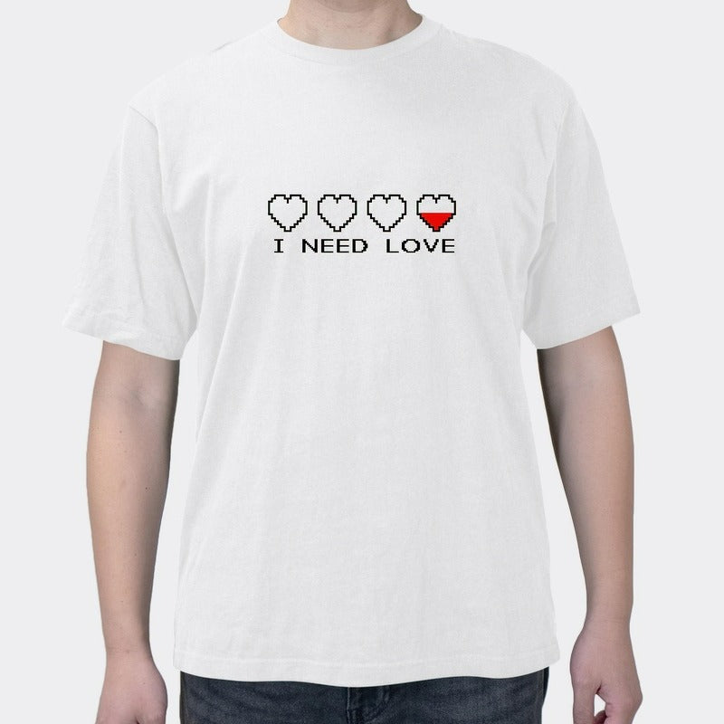 Summer New Simple Letter I NEED LOVE Cotton Men's Short Sleeve