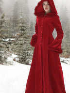 Victorian Winter Coat with Faux Fur Trim - Long Sleeve Corset-Inspired Bodice & Flared Hem Thick Warm Fabric Punk-Style Winter Outerwear