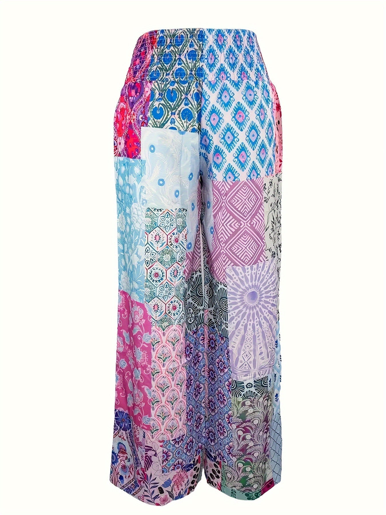 Geometric pattern panels with an elasticated waistband are loose-fitting for oversized trousers Random shipment