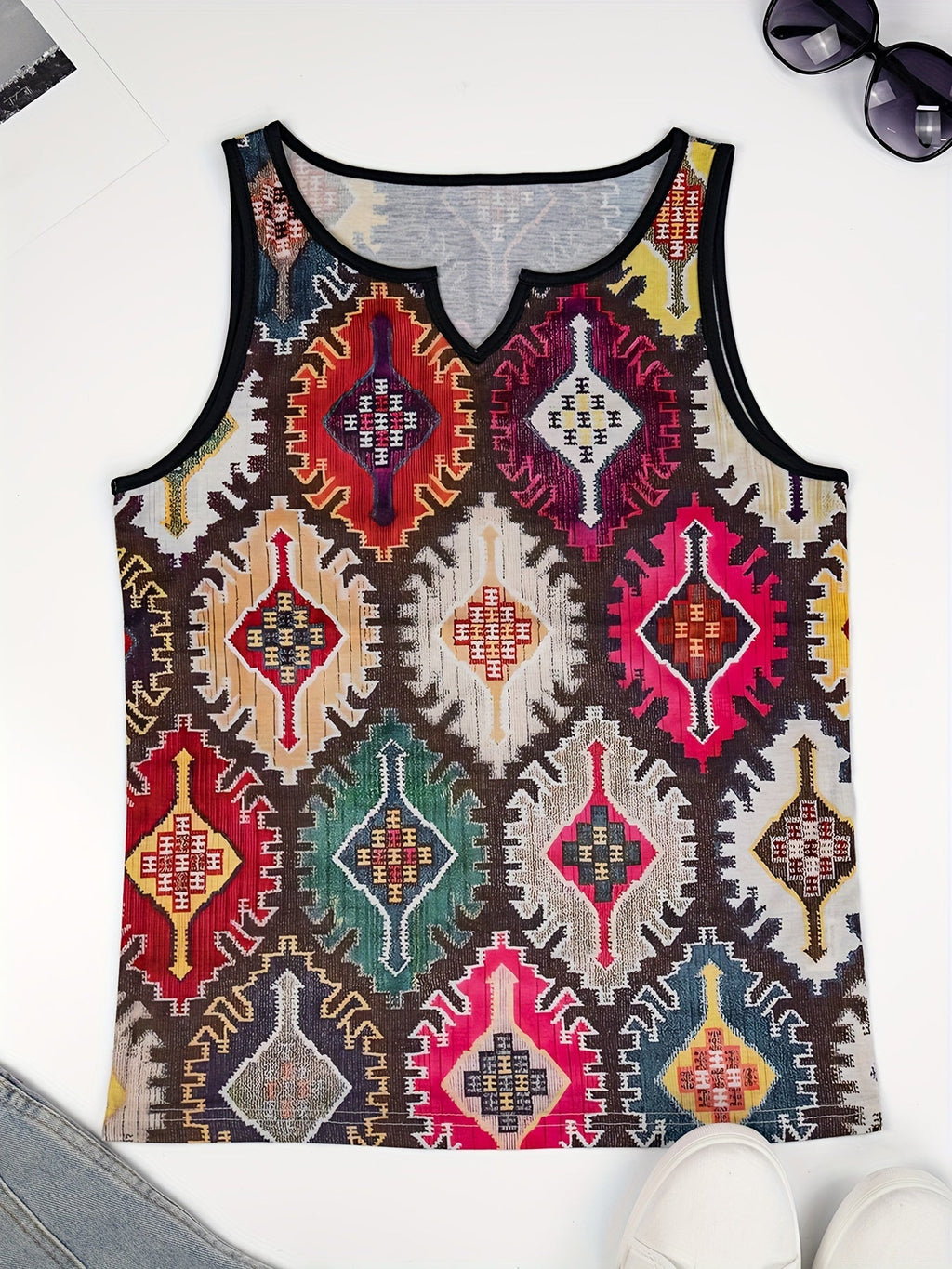 Geometric colour-block panels for a casual V-neck vest