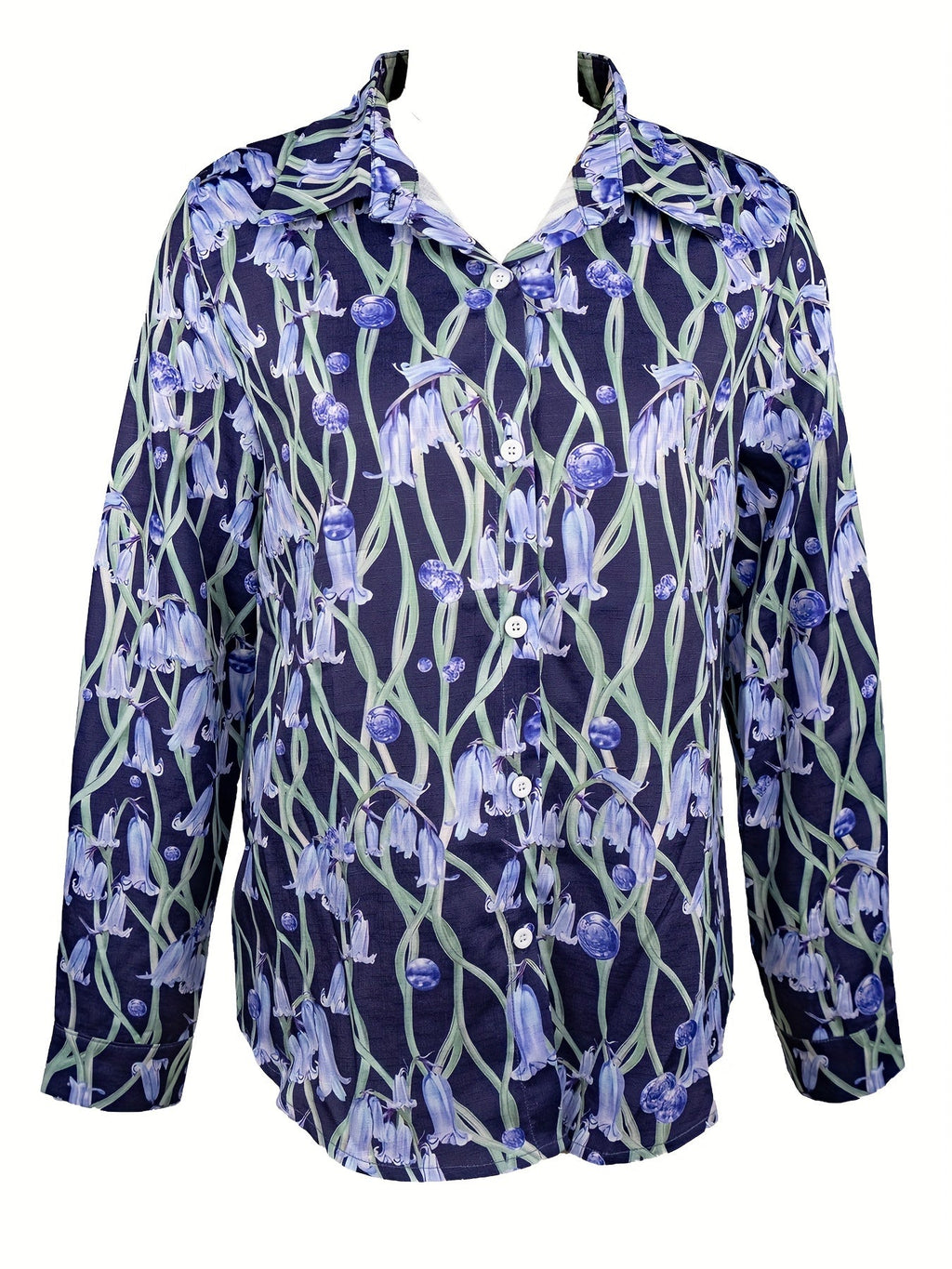 Lapel morning glory long sleeve elegant print loose shirt Random shipment