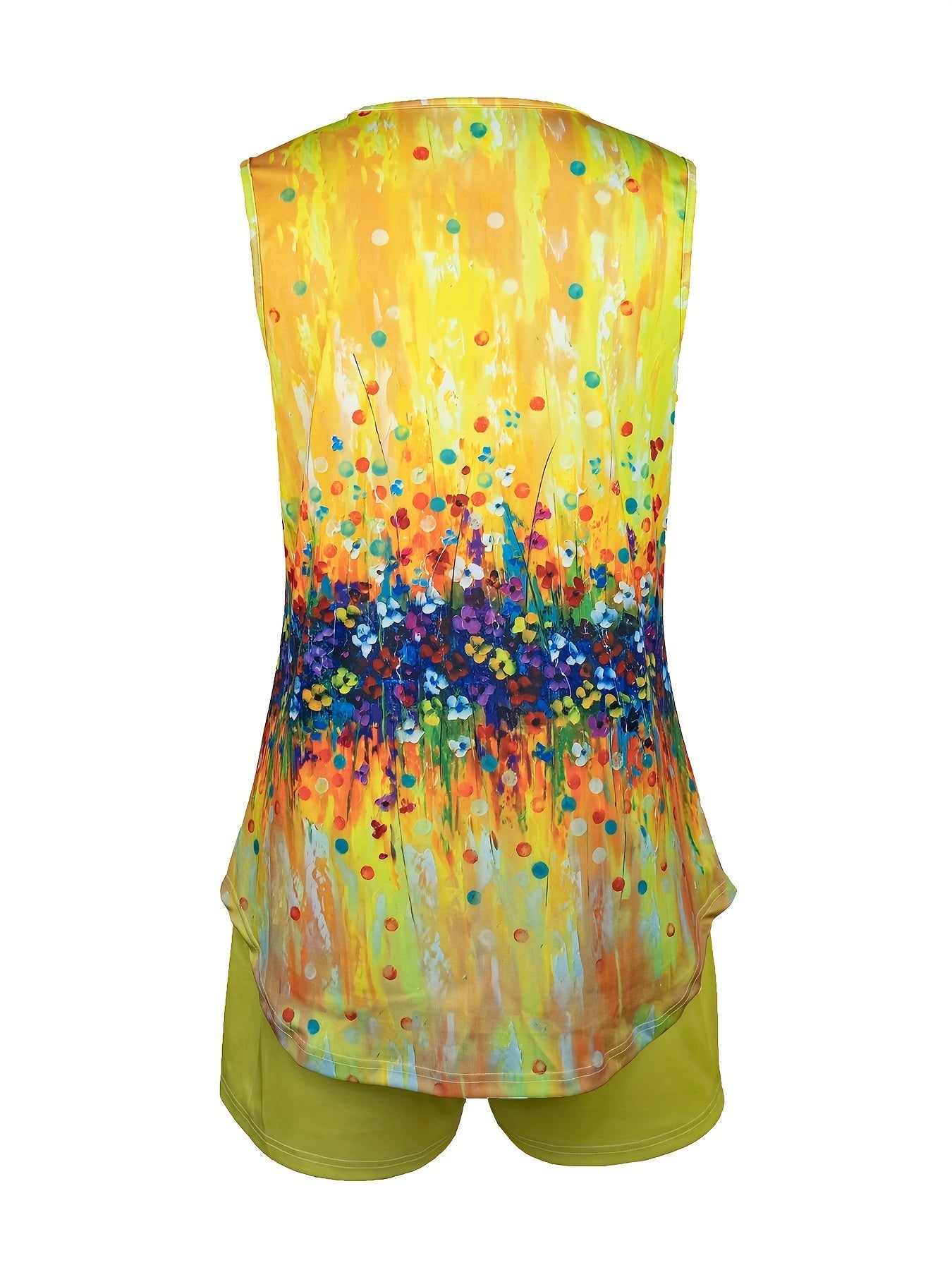 V-neck gradient printed vest and casual shorts set Random shipment