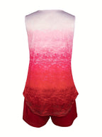 V-neck gradient print vest casual shorts set Random shipment