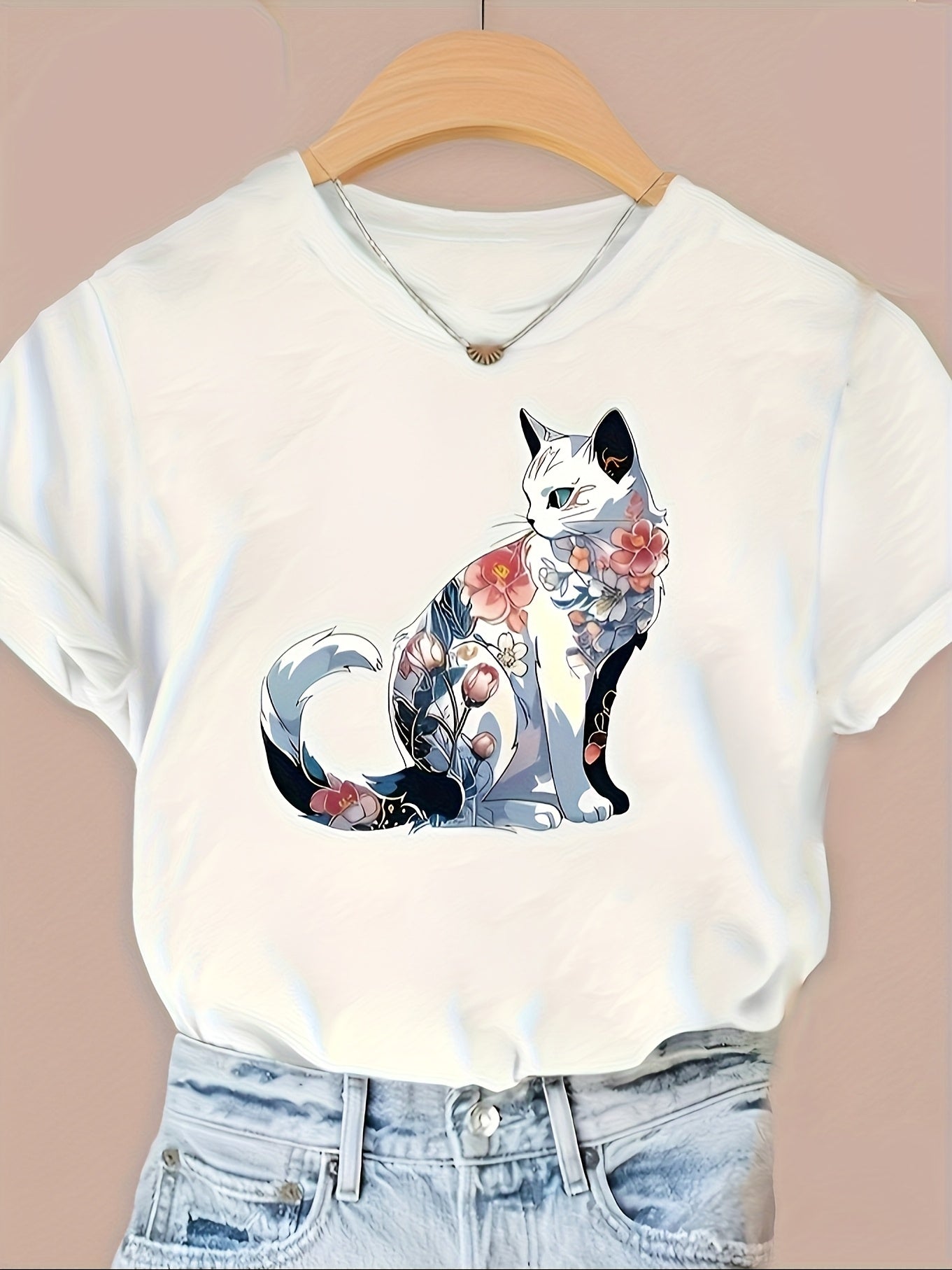 Tropical peony flower summer short sleeve vacation casual print top t-shirt Random shipment