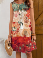 Crewneck, contrasting gradient floral, printed, A-hem loose dress Random shipment