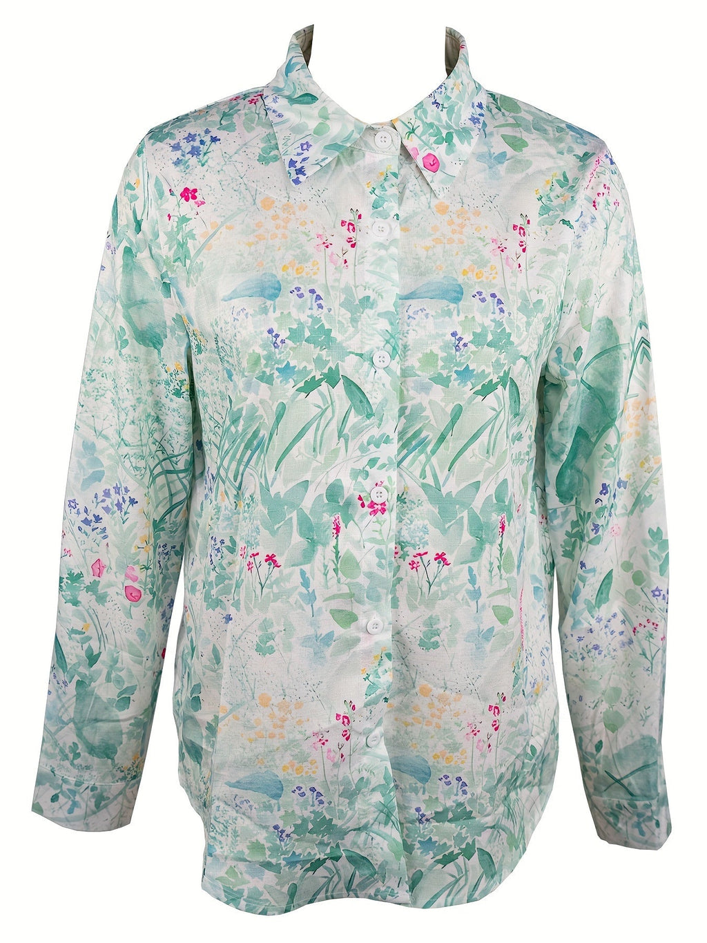 Elegantly printed lapel long-sleeved floral button shirt Random shipment