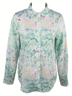 Elegantly printed lapel long-sleeved floral button shirt Random shipment
