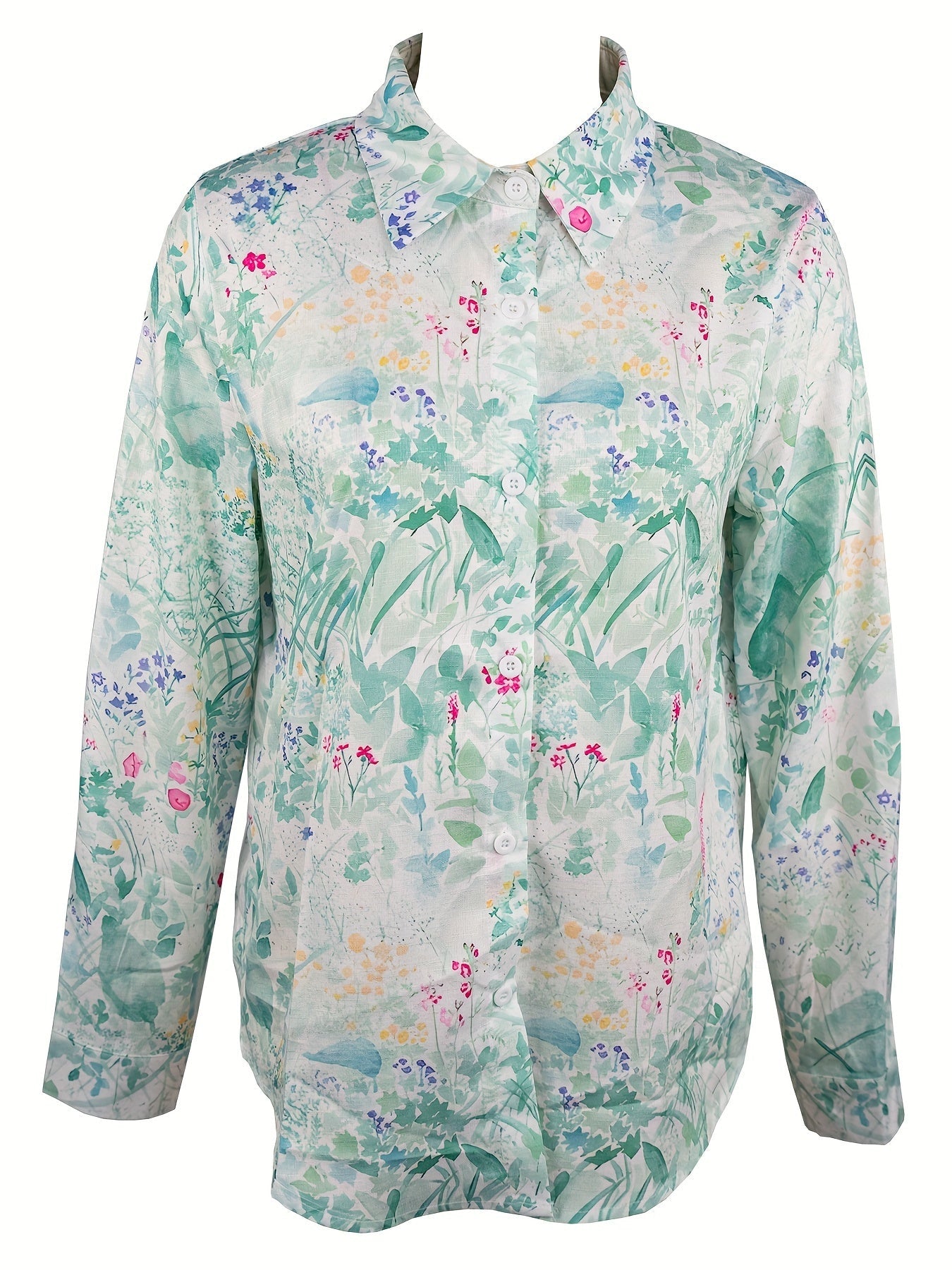 Elegantly printed lapel long-sleeved floral button shirt Random shipment