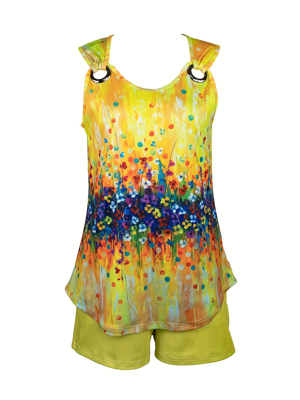 V-neck gradient printed vest and casual shorts set Random shipment