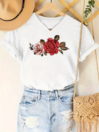 Tropical Peony Flower Summer Short Sleeve Resort Casual Printed Top T-Shirt Random shipment