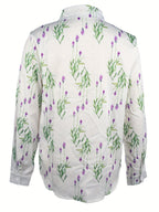 Elegant floral print lapel buttoned loose long-sleeved shirt Random shipment