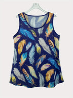 Feather-print crewneck casual A-hem dress Random shipment