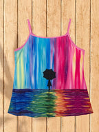 Leisure color block spliced printed round neck vest Random shipment