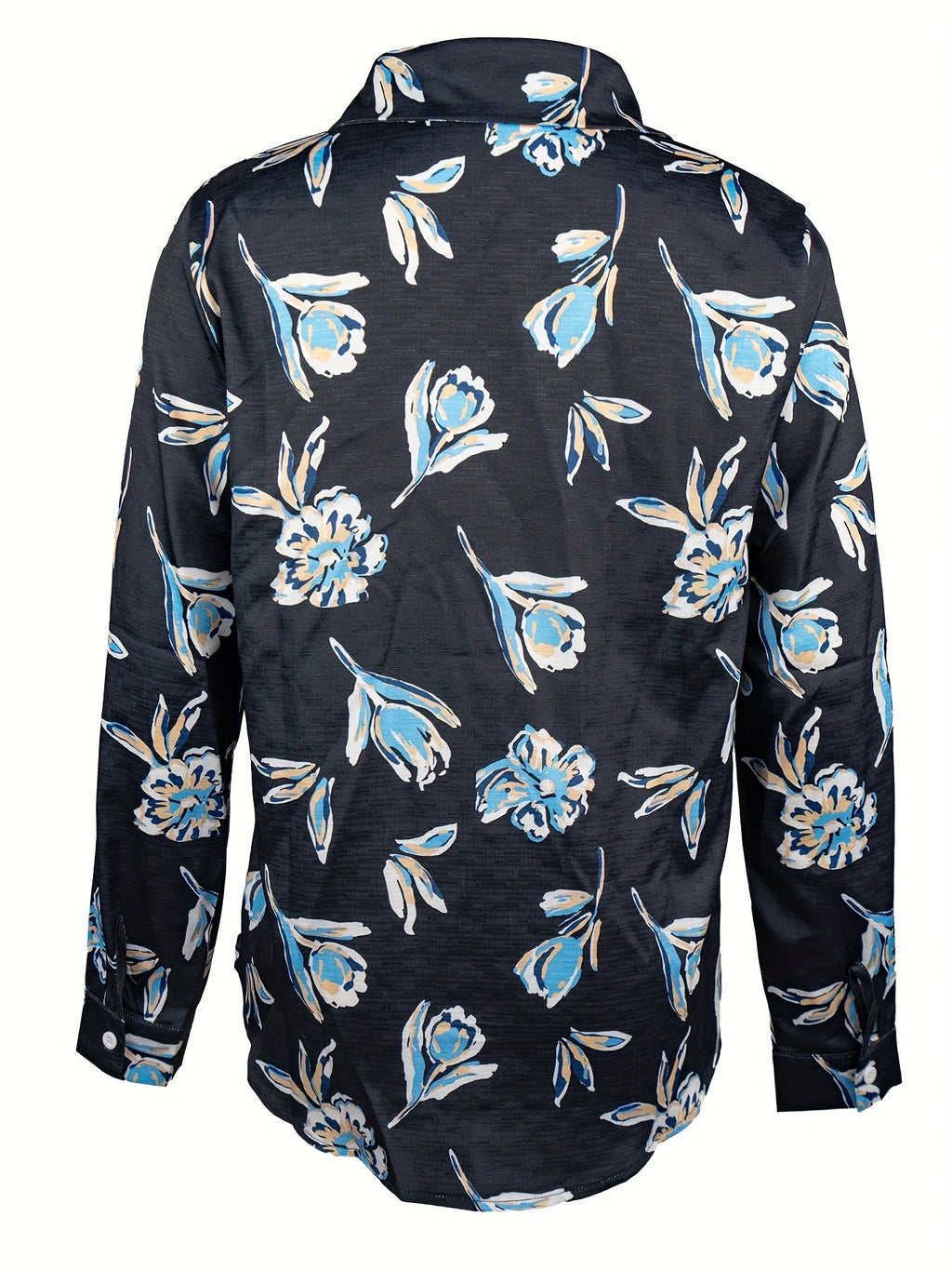 Floral print lapel long-sleeved button-down elegant shirt Random shipment