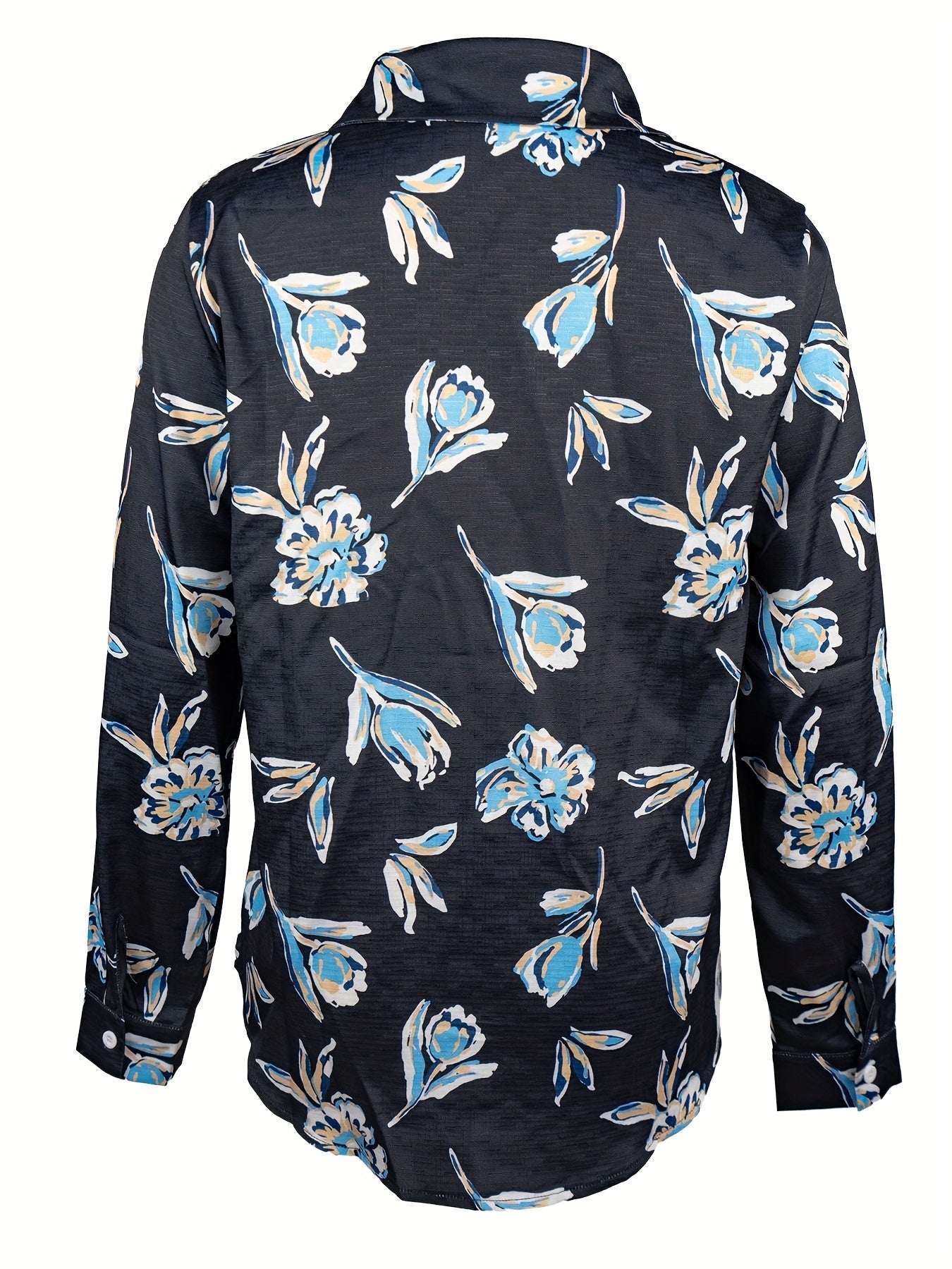 Floral print lapel long-sleeved button-down elegant shirt Random shipment