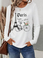 Eiffel Tower long-sleeved crewneck elegant printed T-shirt Random shipment