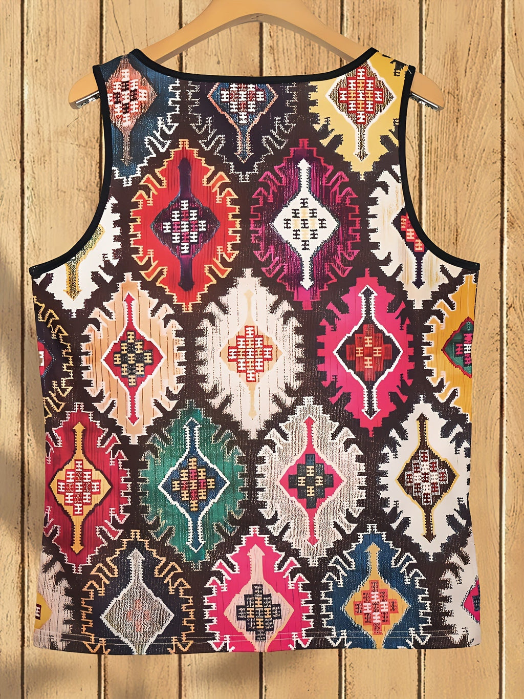 Geometric colour-block panels for a casual V-neck vest