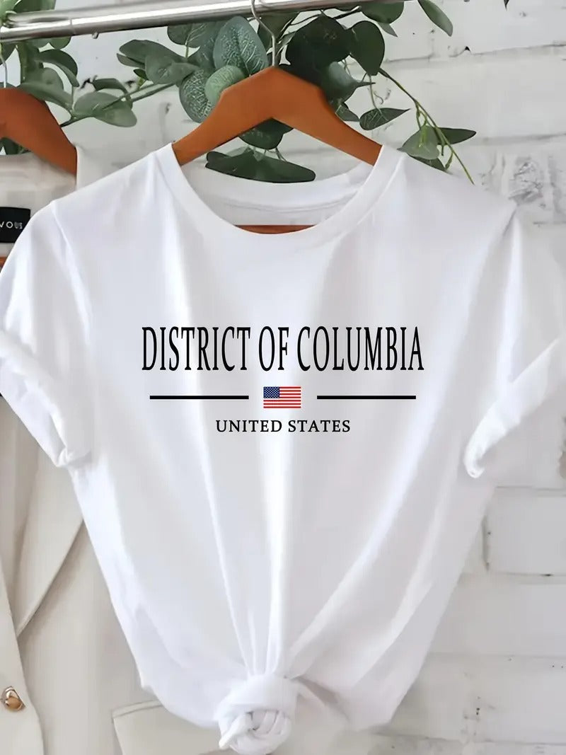 District of Columbia, American Alphabet Flag-print crewneck short-sleeved T-shirt Knitted women's top
