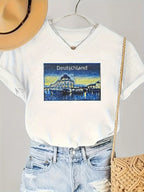 Tropical peony flower summer short sleeve vacation casual print top t-shirt